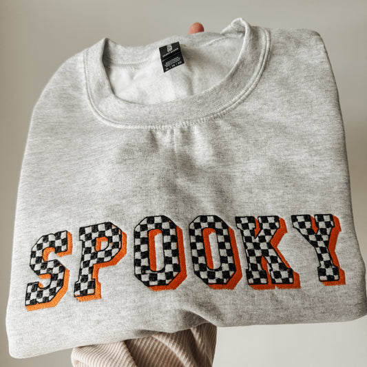 Embroidered Spooky Checkered Crewneck