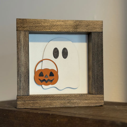 Trick or Treat Ghost Wood Sign