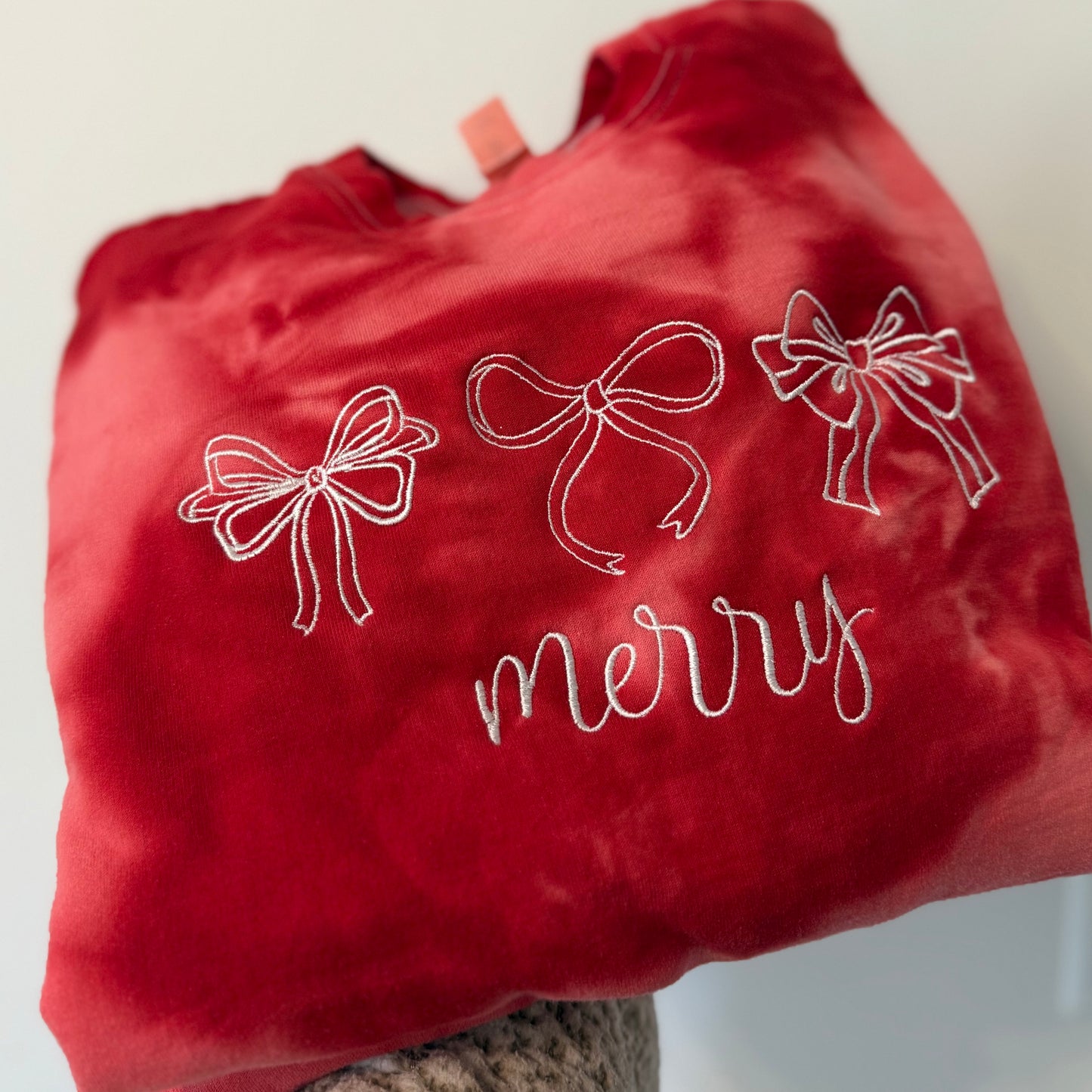 Merry Bows Embroidered Tie Die Crew