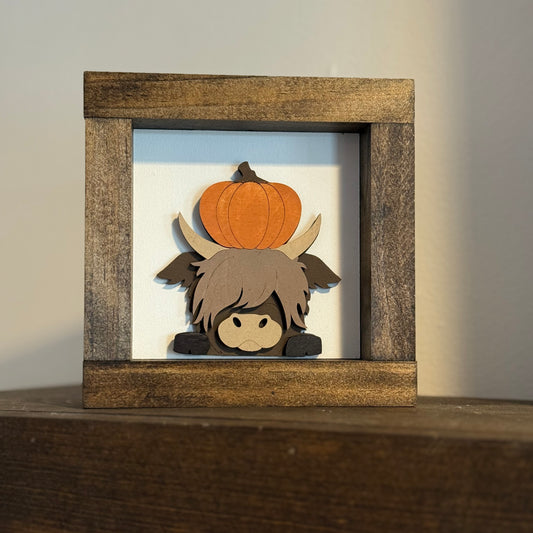 Pumpkin Highland Cow Wood Sign
