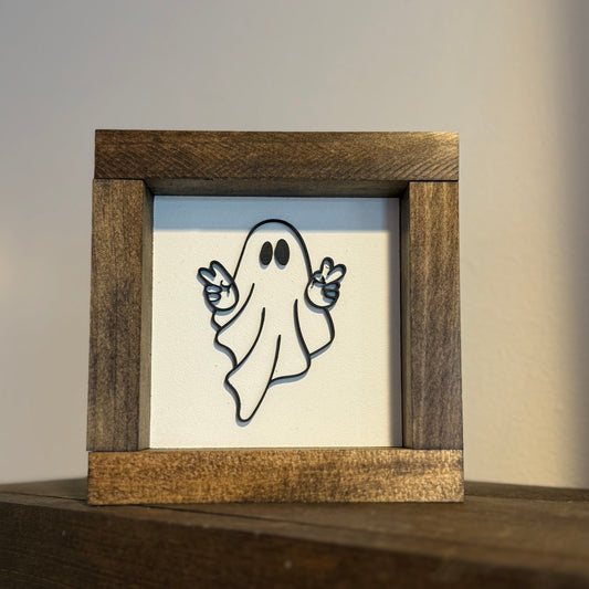 Peace Ghost Wood Sign
