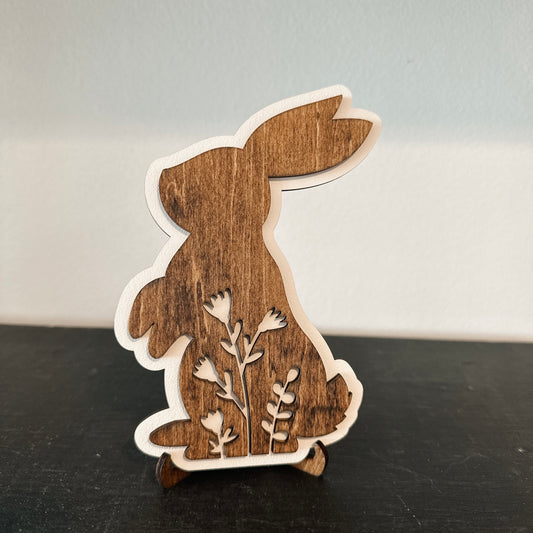 Floral Bunny Tiered Tray Décor