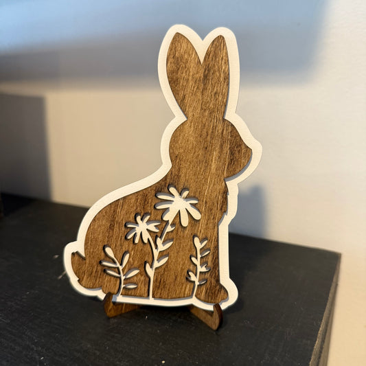 Floral Bunny Tiered Tray Décor