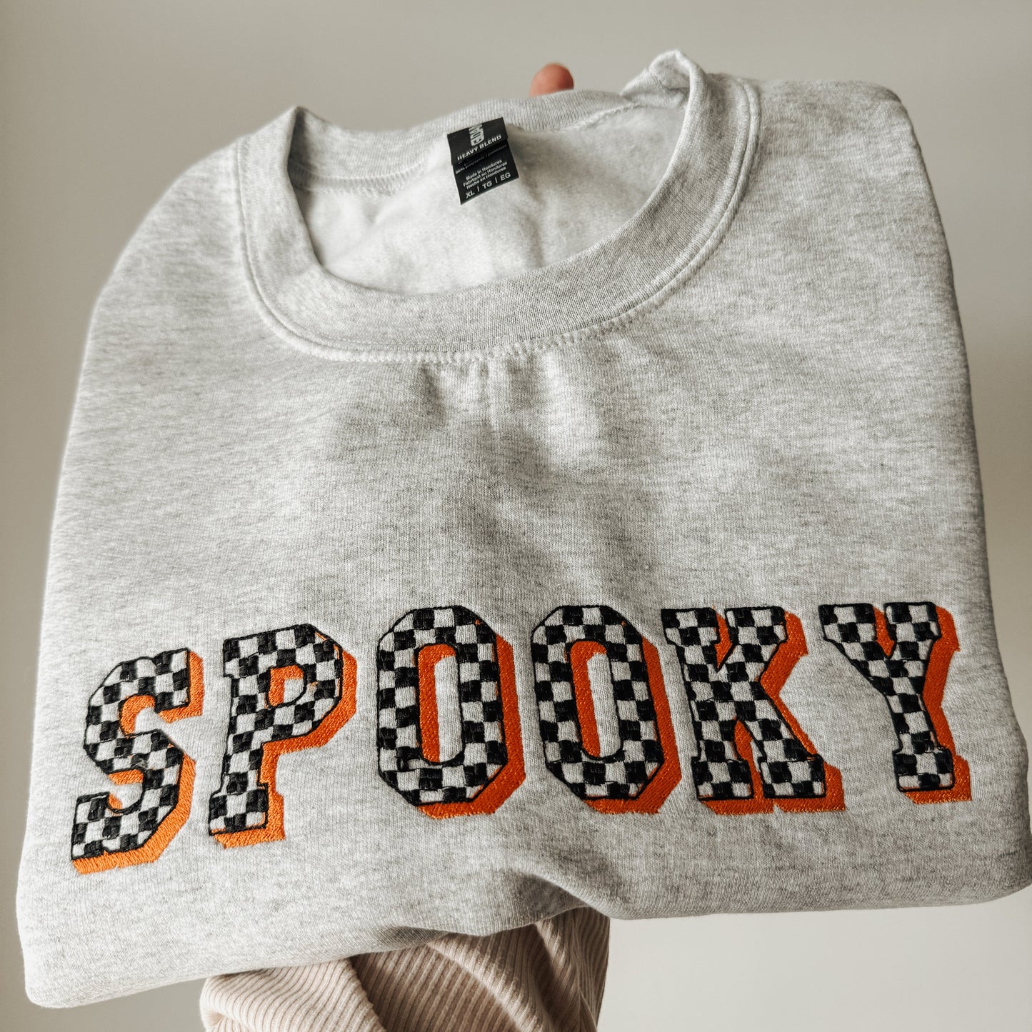 Embroidered Spooky Checkered Crewneck