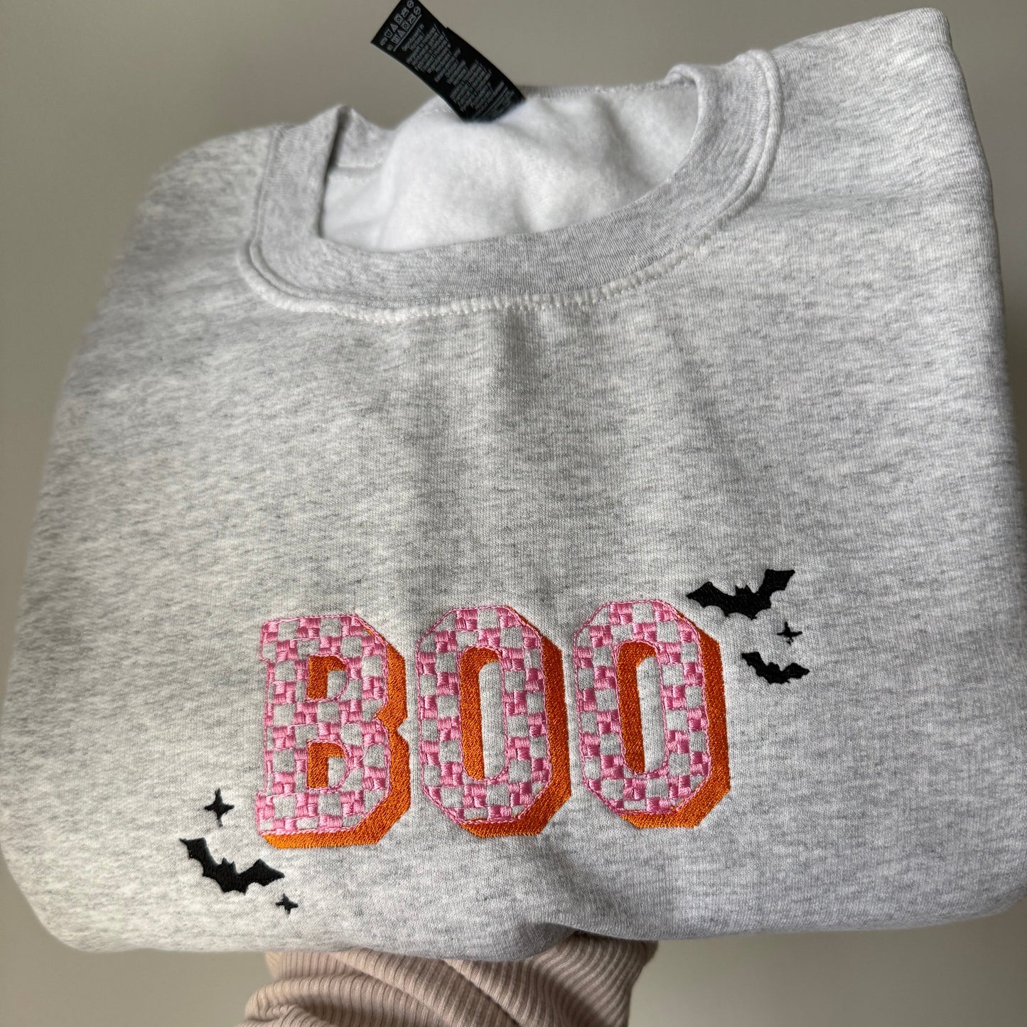Embroidered Boo Checkered Crewneck