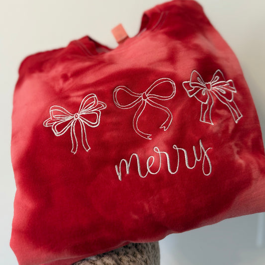 Merry Bows Embroidered Tie Die Crew