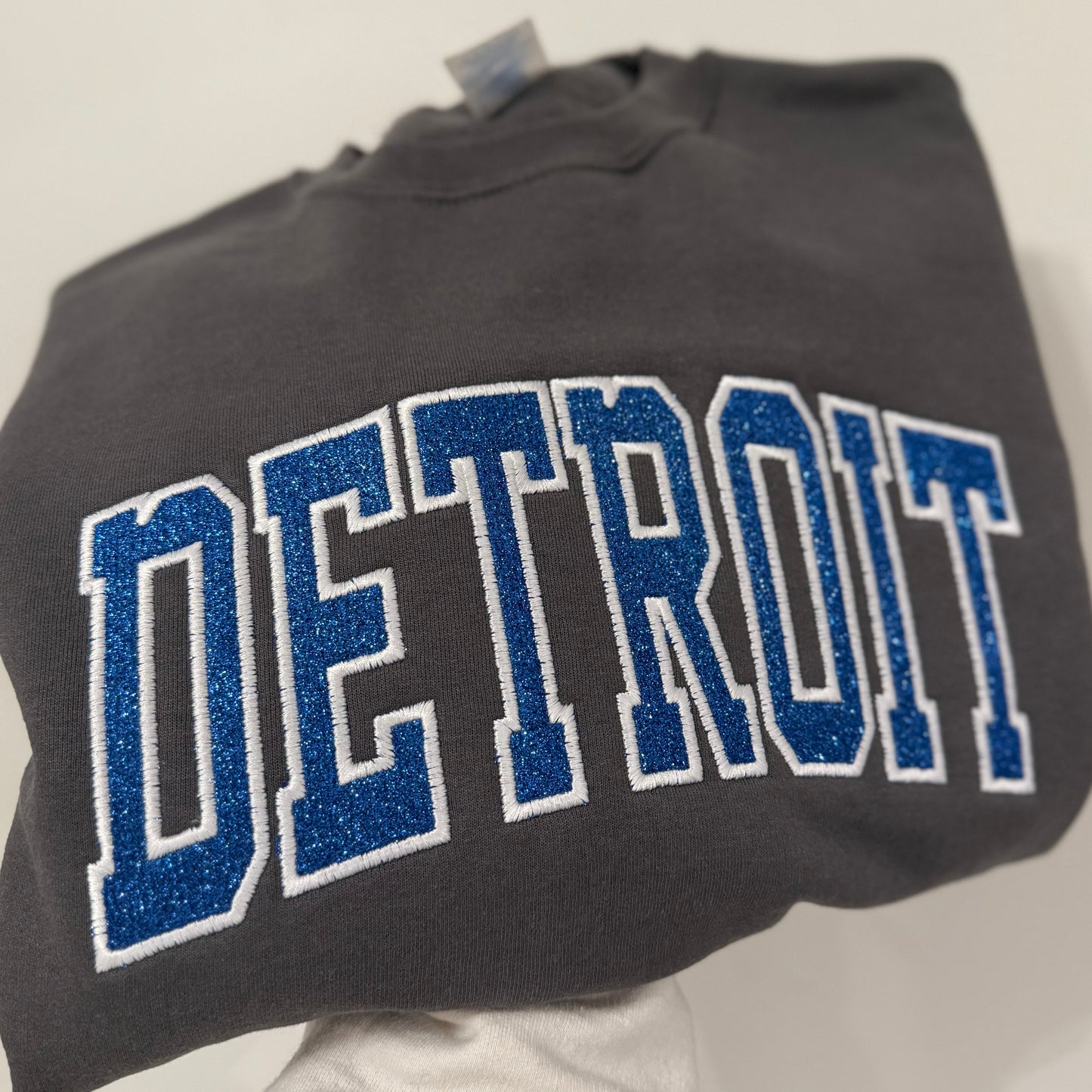 Detroit Glitter Embroidered Crew
