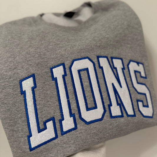 Lions Glitter Embroidered Crew